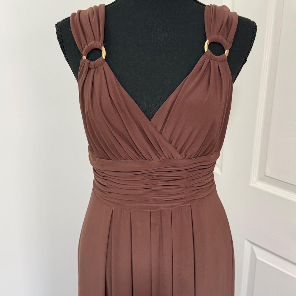 Anne Klein Brown Midi Dress Women 8 Y2K Cocktail Wedding Guest Old Money Minimal